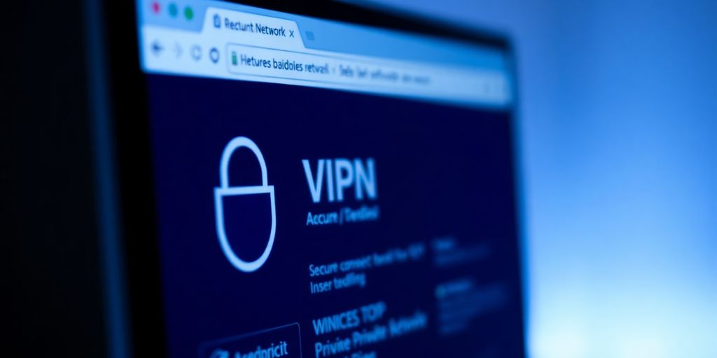Computerbildschirm mit VPN-Schnittstelle und sicherer Verbindung