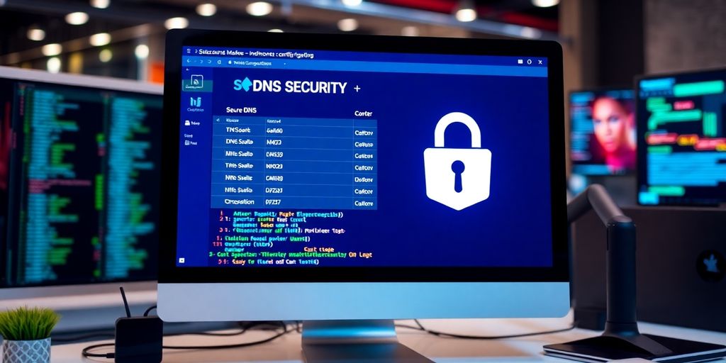Nahaufnahme eines Bildschirms mit sicherer DNS-Konfiguration.