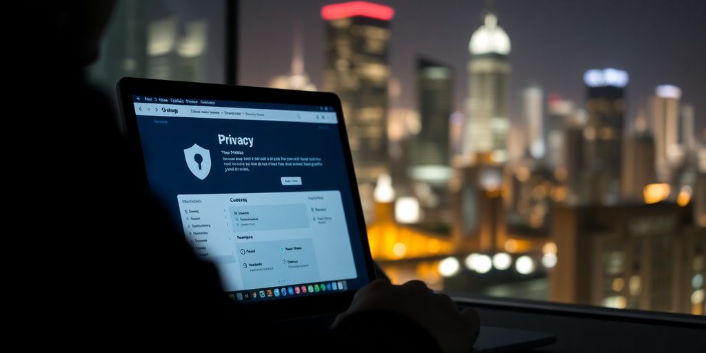 Person am Laptop mit verschwommenem Hintergrund