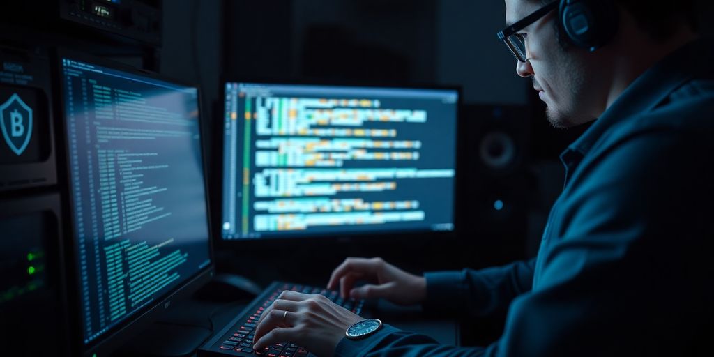 Sicherheitsanalyst bei der Arbeit an einem Computer.