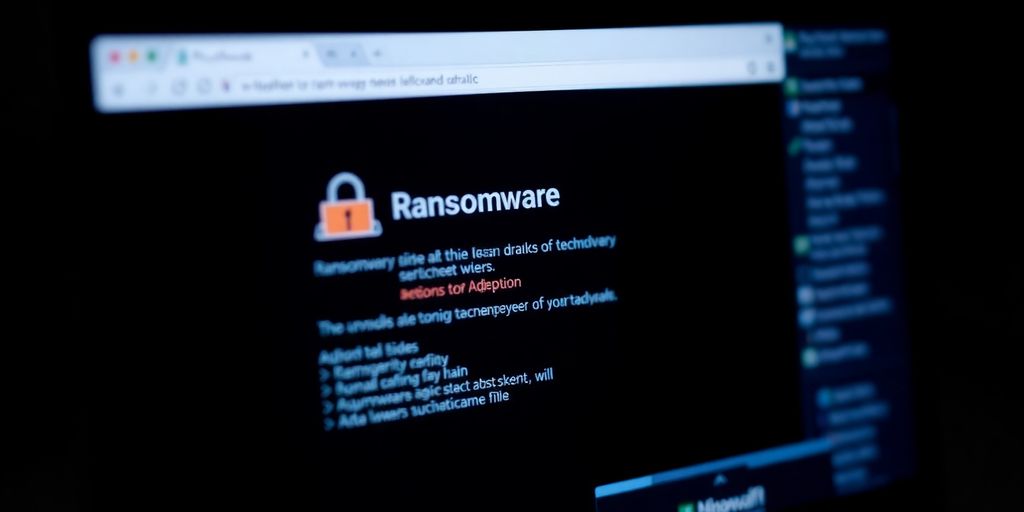 Nahaufnahme eines Computerbildschirms mit Ransomware-Warnung.