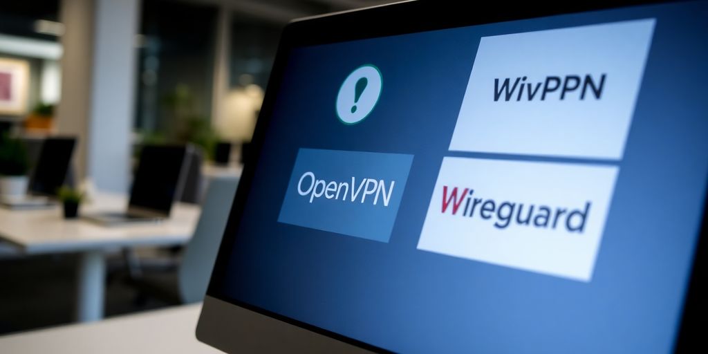 Nahaufnahme eines Computerbildschirms mit VPN-Protokollen.