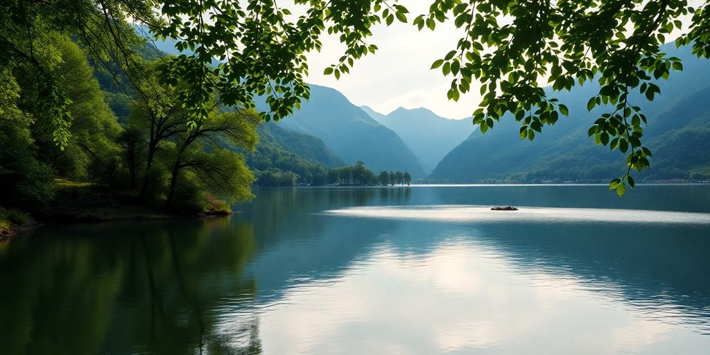 ProtonVPN Logo auf ruhiger Landschaft