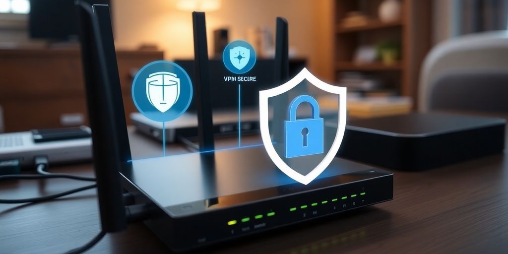 Fotografisches Bild eines Routers mit VPN-Schutz.