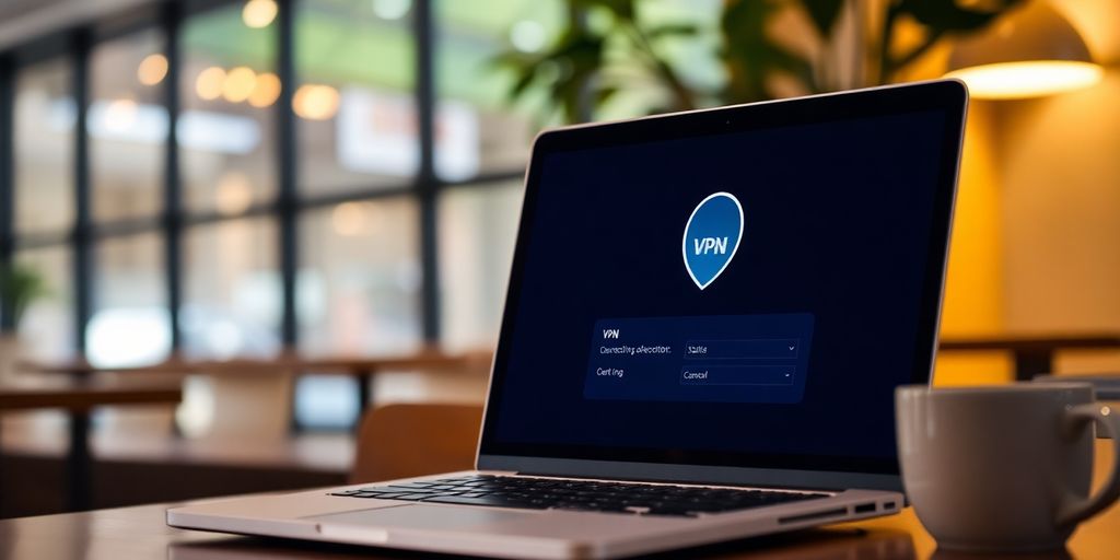 Laptop mit VPN in einem Café.