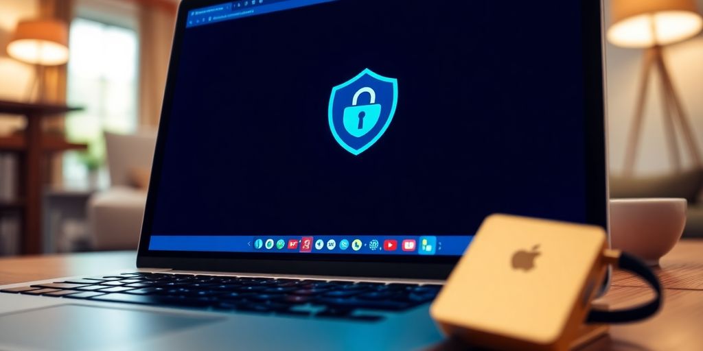 Laptop mit VPN-Schnittstelle in einem Büro