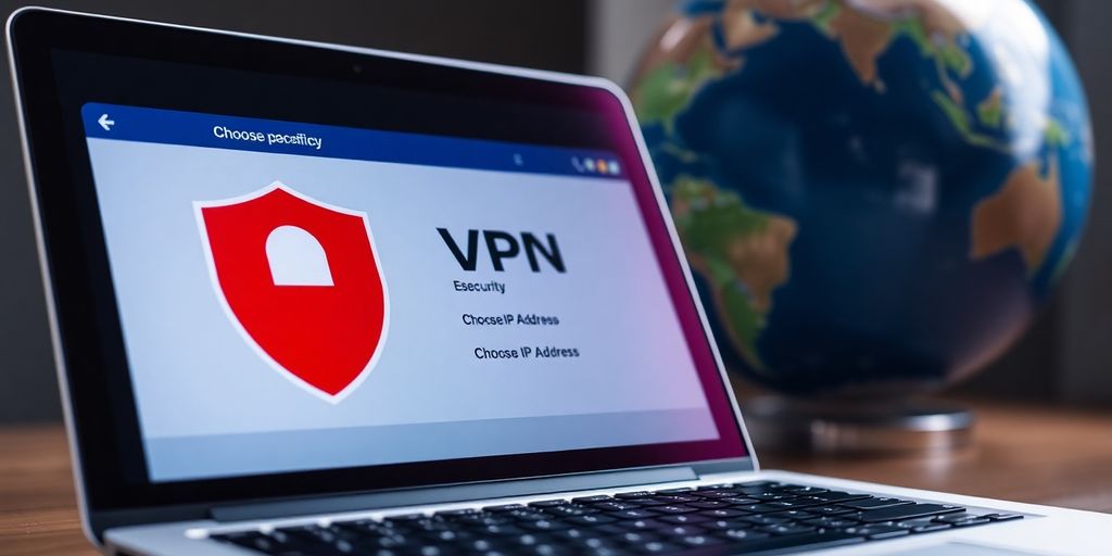 Laptop mit VPN-Schnittstelle und Globus im Hintergrund