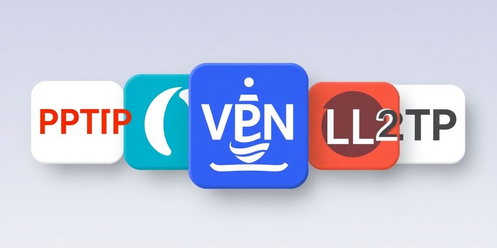 Icons von VPN-Protokollen: PPTP, OpenVPN, L2TP.