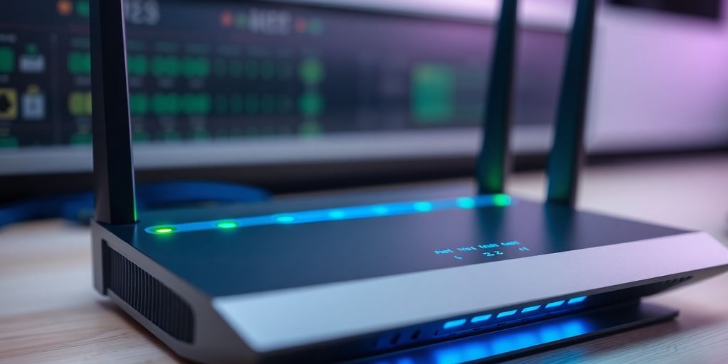 Router mit stabiler Verbindung und Sicherheitskennzeichen.
