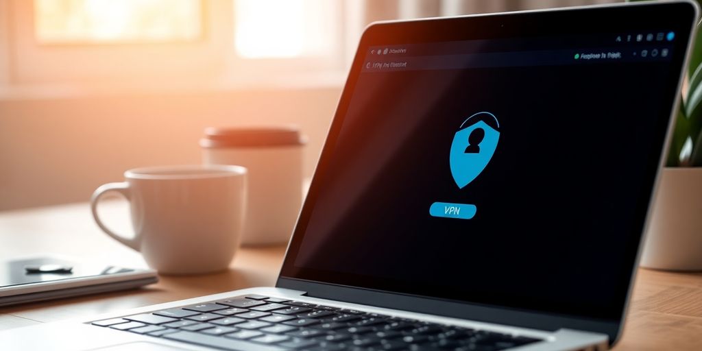 Nahaufnahme eines Laptops mit VPN-Oberfläche.