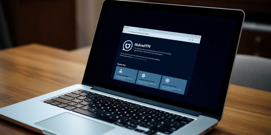 Ein Laptop mit Mullvad VPN auf dem Bildschirm.